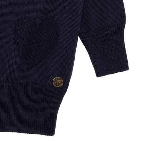 Cardigan de Bebê Feminino Tricot Jacquard Corações - AZUL PROFUNDO