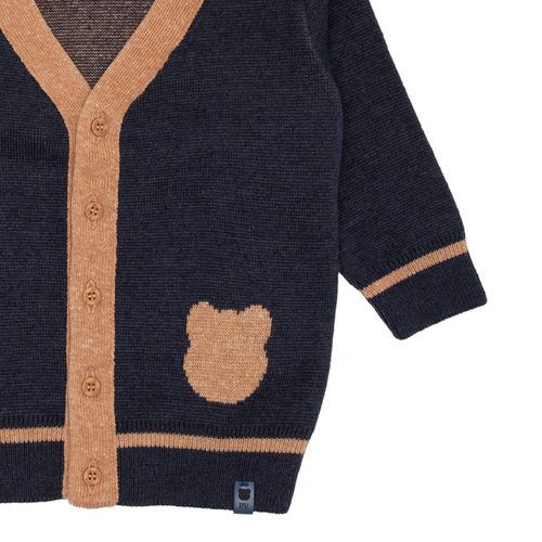 Cardigan de Bebê Masculino Tricot Jacquard Ursinho Bimbi - AZUL PROFUNDO