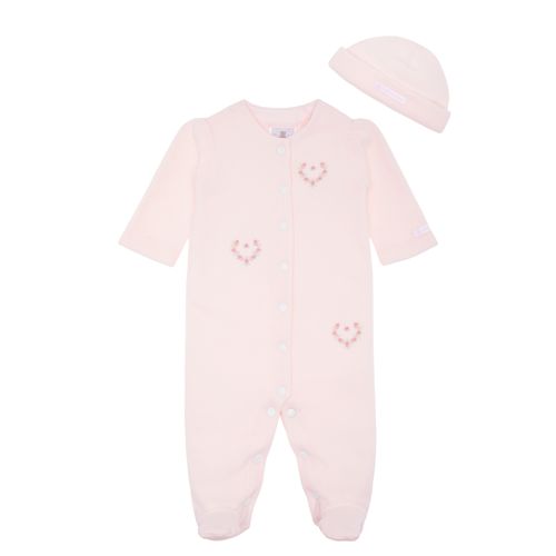 Macacão de Bebê Feminino Longo Microsoft Bordado Flores - ROSA BEBE