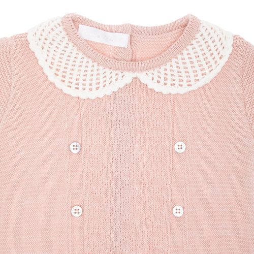 Saída de Maternidade Feminina Tricot Losangos Gola Crochet - ROSA BLUSH
