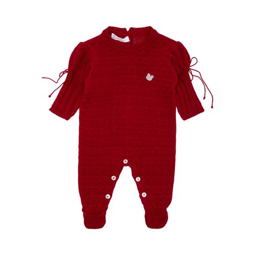 Saída de Maternidade Feminina Tricot Ponto Pipoca Manga Bufante - VERMELHO