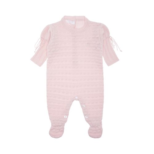 Saída de Maternidade Feminina Tricot Ponto Pipoca Manga Bufante - ROSA PASTEL