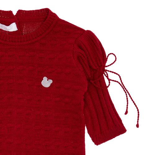 Saída de Maternidade Feminina Tricot Ponto Pipoca Manga Bufante - VERMELHO
