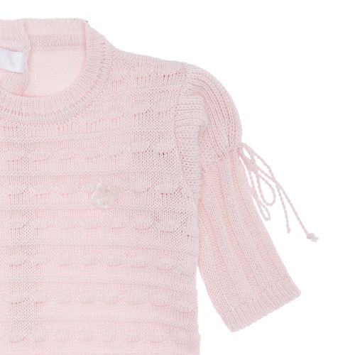 Saída de Maternidade Feminina Tricot Ponto Pipoca Manga Bufante - ROSA PASTEL