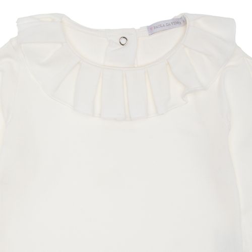Blusa de Bebê Feminina Manga Longa Gola com Pregas - OFF WHITE