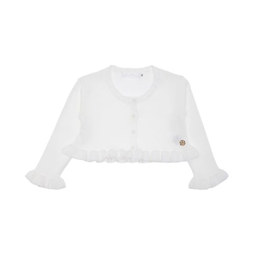 Bolero de Bebê Feminino Tricot Babados - BRANCO