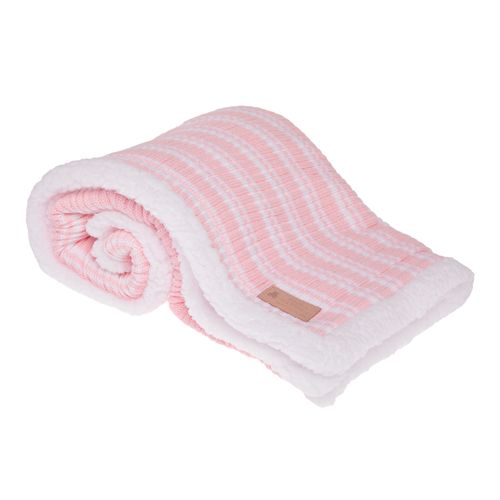 Manta de Bebê Feminina Tricot Listrada Double Face - ROSA BEBE
