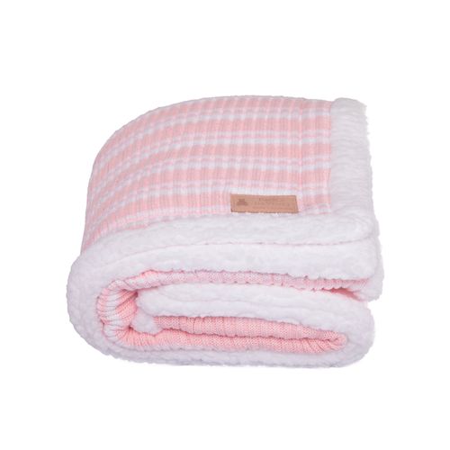 Manta de Bebê Feminina Tricot Listrada Double Face - ROSA BEBE