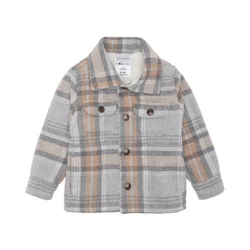 Casaco de Bebê Masculino Xadrez com Forro Sherpa - CINZA