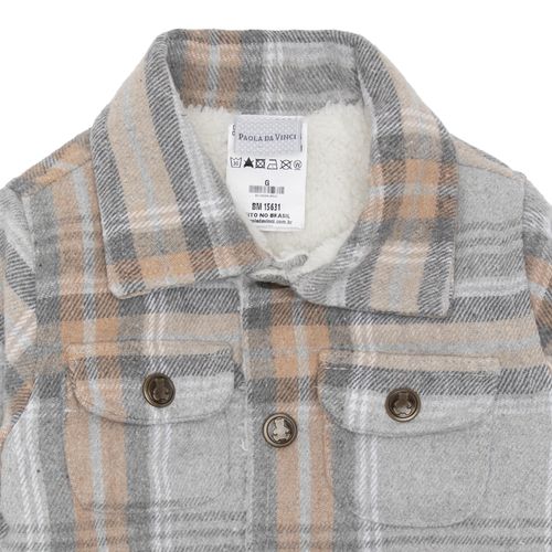 Casaco de Bebê Masculino Xadrez com Forro Sherpa - CINZA