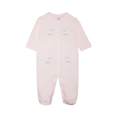 Macacão de Bebê Feminino Longo Algodão Egípcio Bordado Coelhos - ROSA BEBE