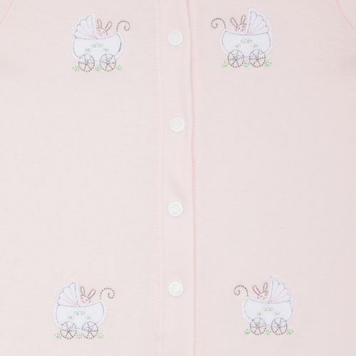 Macacão de Bebê Feminino Longo Algodão Egípcio Bordado Coelhos - ROSA BEBE