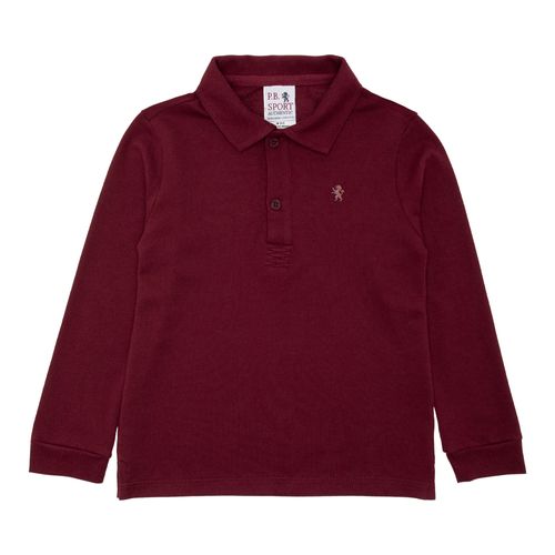 Camiseta Polo Infantil Masculina Manga Longa Piquet Pima - BORDO