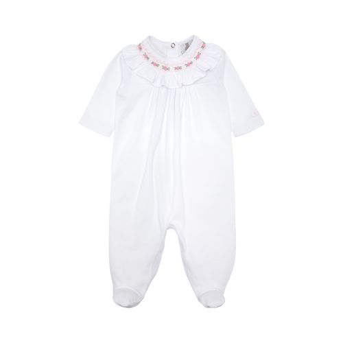 Macacão de Bebê Feminino Longo Ponto Roma Ponto Smock na Gola - BRANCO