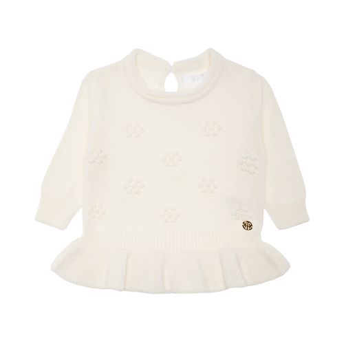 Blusa Tricot de Bebê Feminina Manga Longa Ponto Pipoca com Babados - OFF WHITE