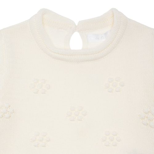Blusa Tricot de Bebê Feminina Manga Longa Ponto Pipoca com Babados - OFF WHITE
