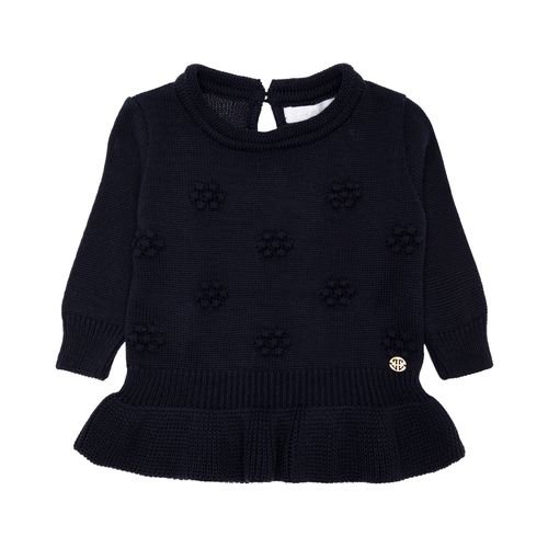 Blusa Tricot de Bebê Feminina Manga Longa Ponto Pipoca com Babados - AZUL PROFUNDO