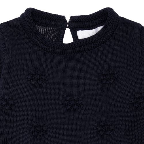 Blusa Tricot de Bebê Feminina Manga Longa Ponto Pipoca com Babados - AZUL PROFUNDO
