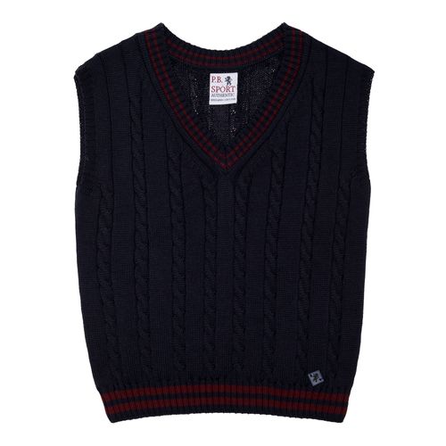 Colete Infantil Masculino Tricot com Frisos - AZ PROFUNDO/VINHO