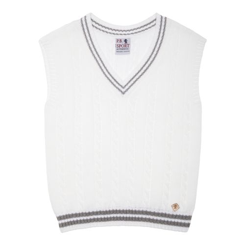 Colete Infantil Masculino Tricot com Frisos - BRANCO/CINZA