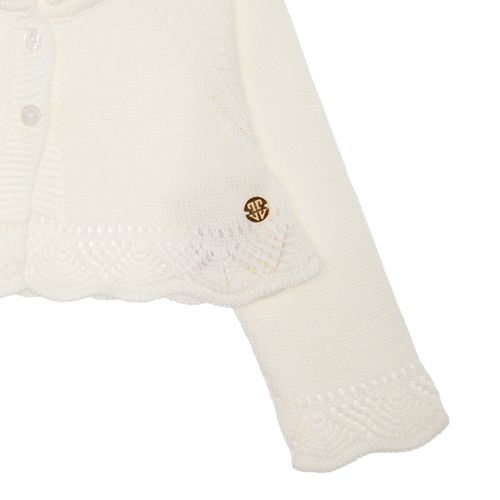 Bolero Tricot de Bebê Feminino Rendado - OFF WHITE