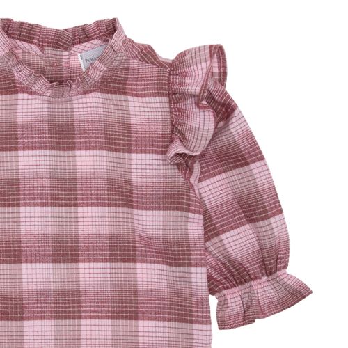 Bata de Bebê Feminina Manga Longa Xadrez Flanelada - ROSA