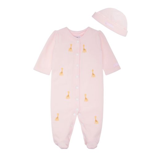 Macacão de Bebê Feminino Longo Microsoft Bordado Girafas - ROSA BEBE