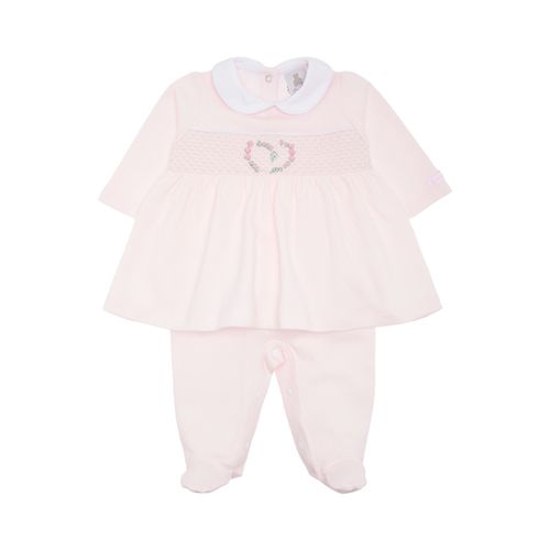 Macacão Vestido de Bebê Feminino Longo Dadinho Ponto Smock - ROSA