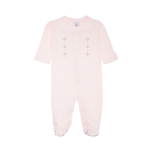 Macacão de Bebê Feminino Longo Algodão Egípcio Bordado Flores - ROSA BEBE