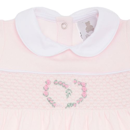 Macacão Vestido de Bebê Feminino Longo Dadinho Ponto Smock - ROSA