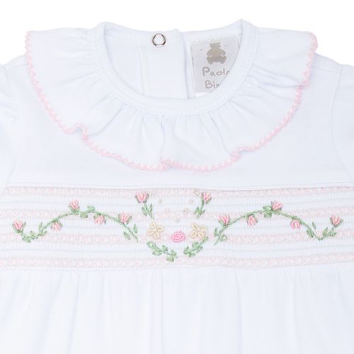 Macacão de Bebê Feminino Longo Suedine com Faixa de Cabelo - BRANCO