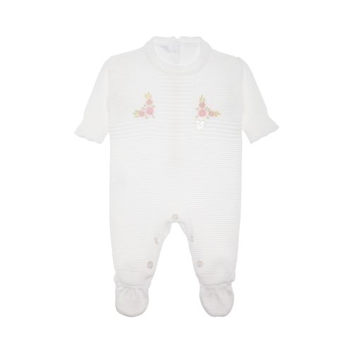 Saída de Maternidade Feminina Tricot Pala Canelada Bordado Flores - BRANCO