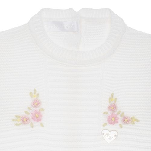 Saída de Maternidade Feminina Tricot Pala Canelada Bordado Flores - BRANCO