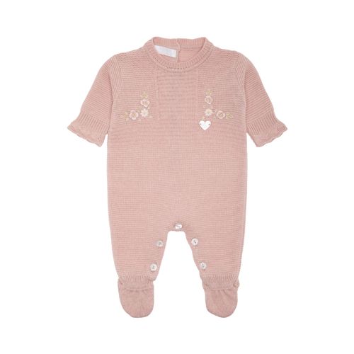 Saída de Maternidade Feminina Tricot Pala Canelada Bordado Flores - ROSA MESCLA