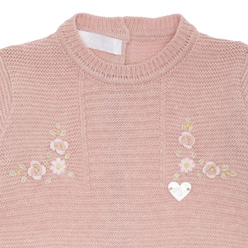 Saída de Maternidade Feminina Tricot Pala Canelada Bordado Flores - ROSA MESCLA