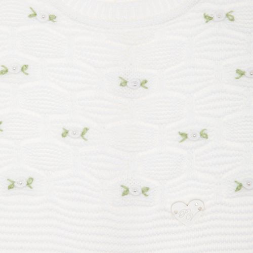 Saída de Maternidade Feminina com Manta Tricot Onix Flores Rococó - BRANCO