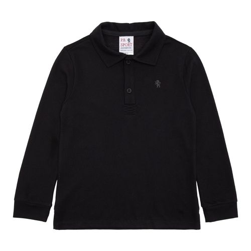 Camiseta Polo Infantil Masculina Manga Longa Piquet Pima - PRETO