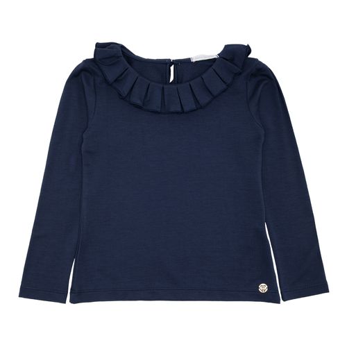 Blusa Infantil Feminina Manga Longa com Pregas - AZUL MARINHO