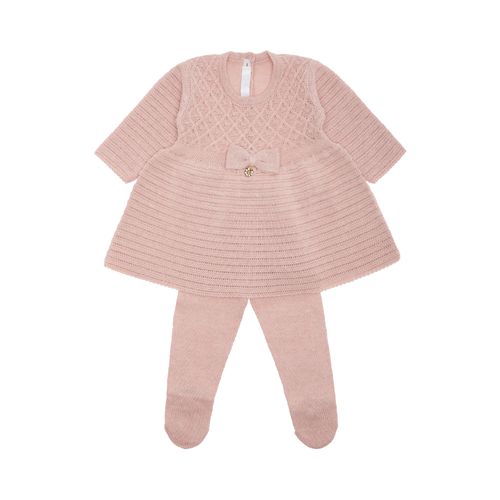 Saída de Maternidade Feminina Tricot Losango com Laço - ROSA MESCLA