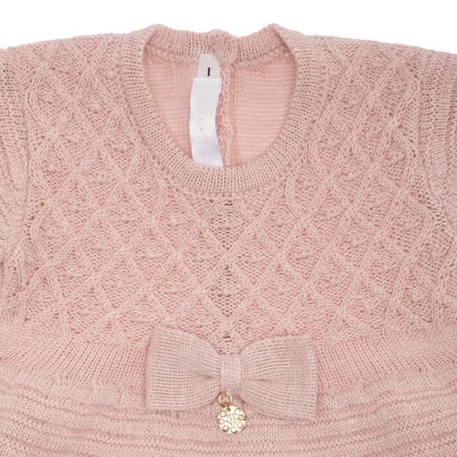 Saída de Maternidade Feminina Tricot Losango com Laço - ROSA MESCLA
