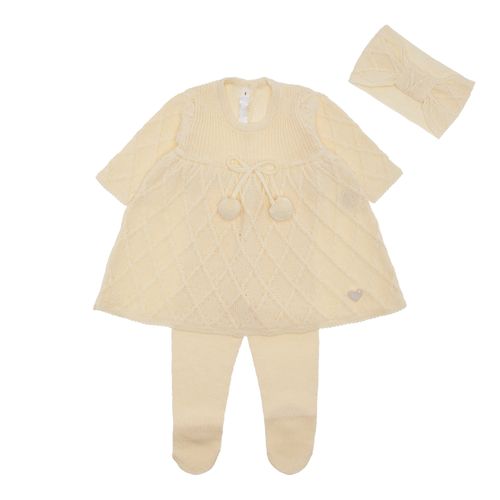 Saída de Maternidade Feminina Tricot com Faixa de Cabelo - AMARELO