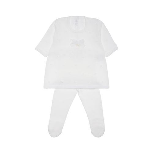 Saída de Maternidade Feminina Tricot Vestido Poás Laço - BRANCO