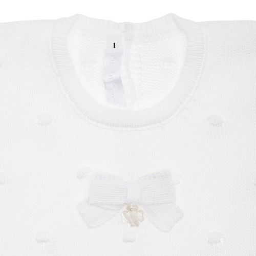Saída de Maternidade Feminina Tricot Vestido Poás Laço - BRANCO
