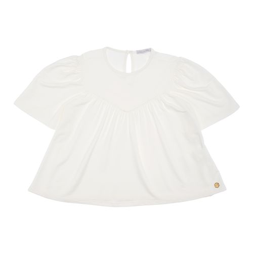 Blusa Infantil Feminina Manga Curta Franzida - OFF WHITE
