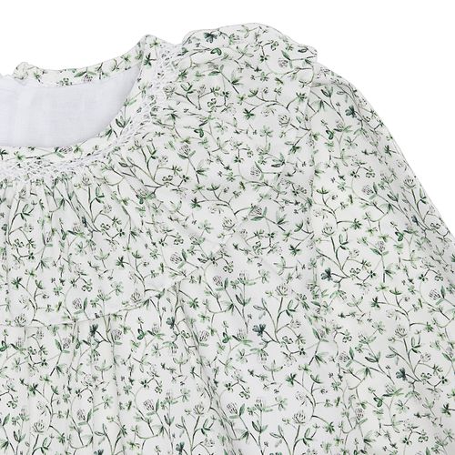 Vestido Infantil Feminino Algodão Egípcio Estampa Fiore Ponto Smock - VERDE