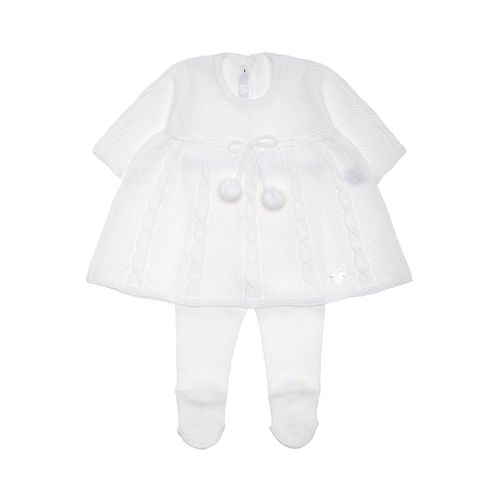Saída de Maternidade Feminina Tricot com Laço de Pompom - BRANCO