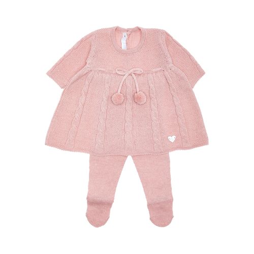 Saída de Maternidade Feminina Tricot com Laço de Pompom - ROSA MESCLA