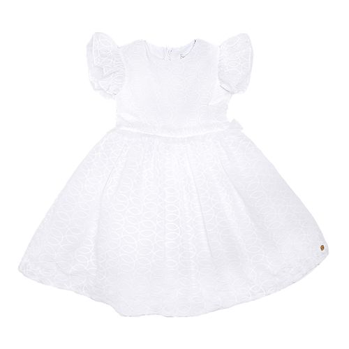 Vestido Infantil Feminino Crepe Bordado com Babados Tule - BRANCO