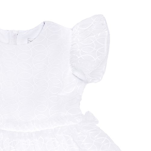Vestido Infantil Feminino Crepe Bordado com Babados Tule - BRANCO