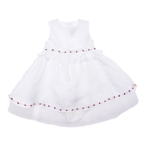 Vestido de Bebê Feminino Batizado Linen Bordado à Mão - BRANCO